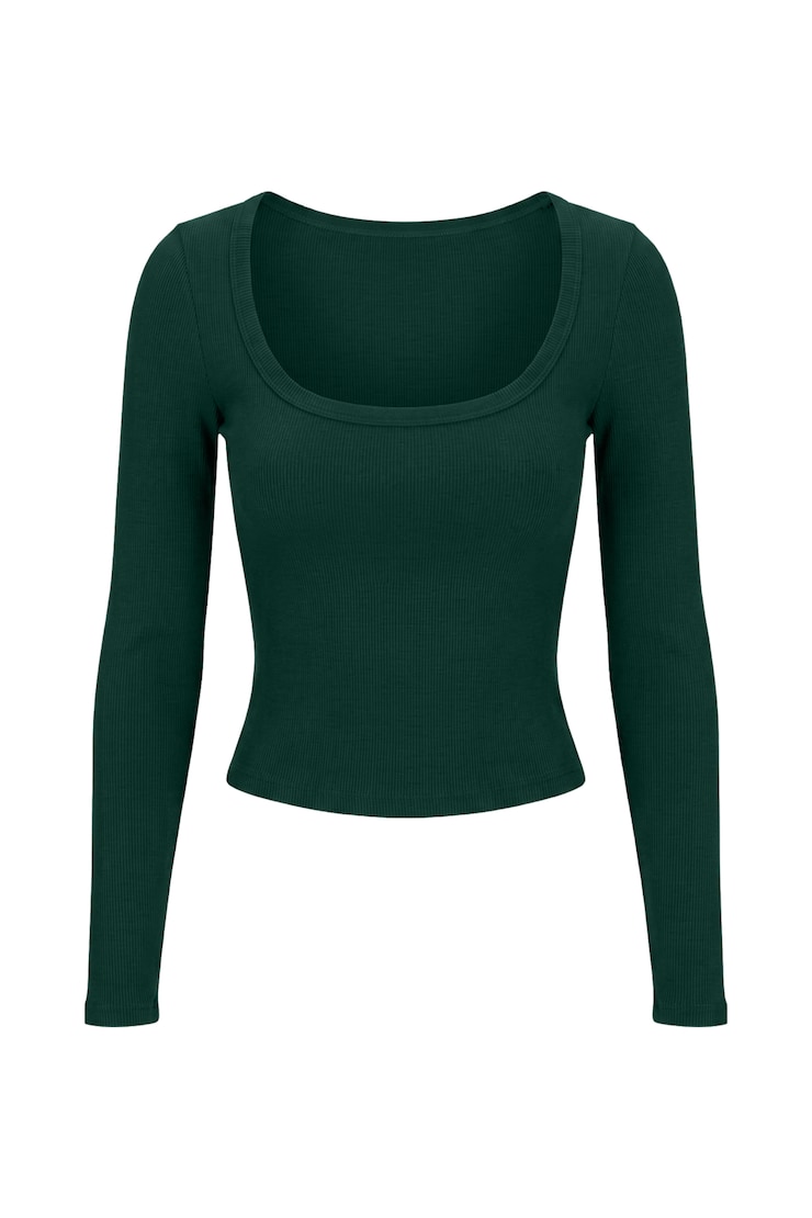 SnatchRib Scoop Neck Longsleeve Top, Green Envy, large