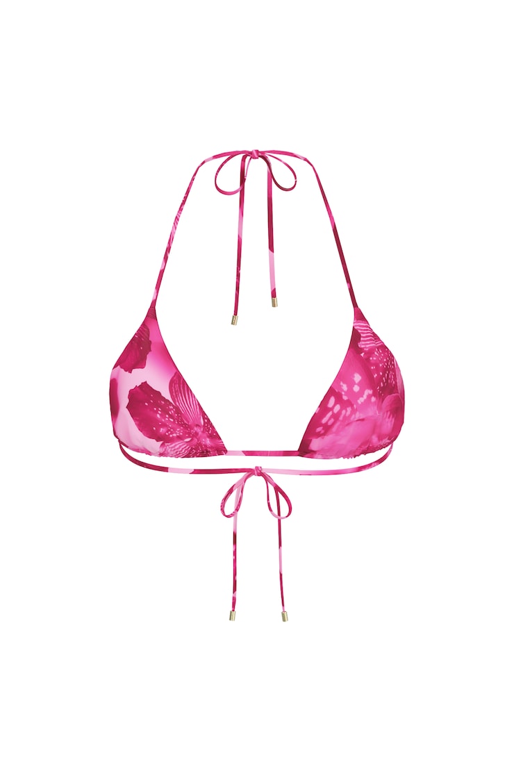 Slider Triangle Bikini Top, Raspberry Orchid Print, large