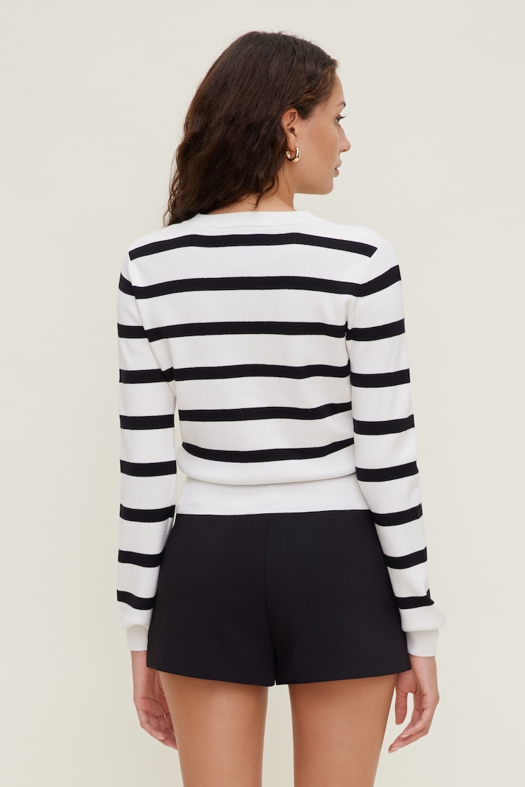 Rebecca Crewneck Cardigan Snow White / Black Stripe large
