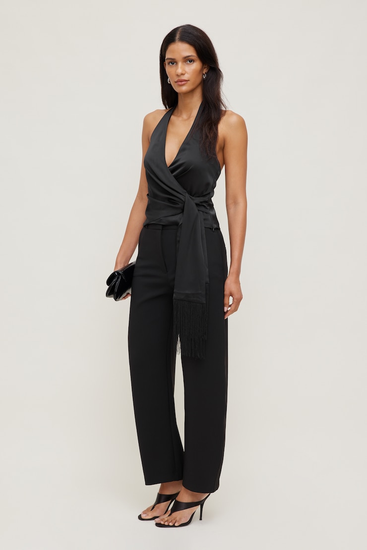 Fringe Satin Top Jet Black large