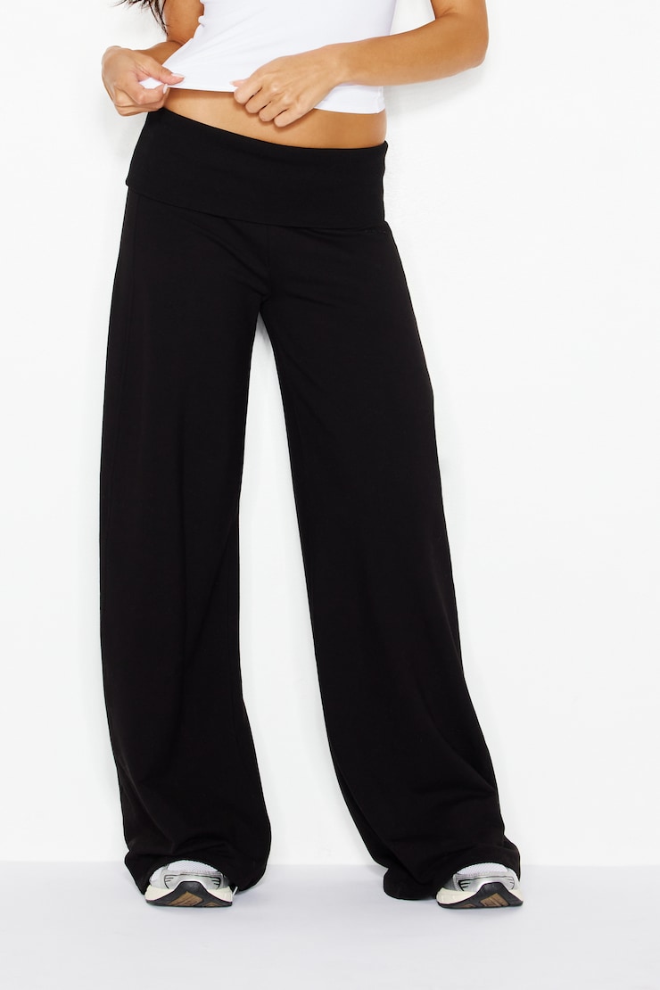 Brushed StretchTerry™ Wide Leg Pants, Jet Black, large