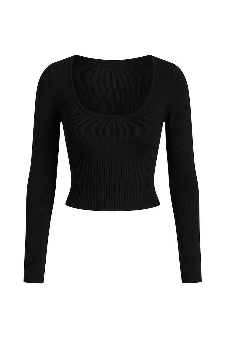 Scoop Neck Cinch Waist Sweater, Jet Black, large