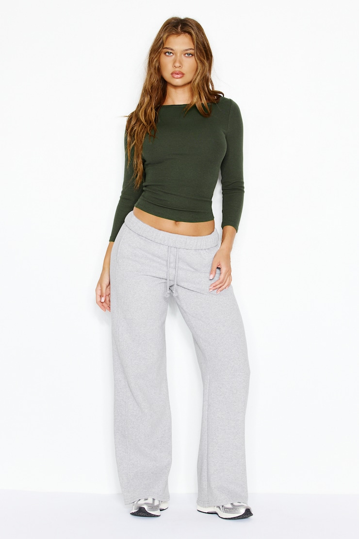SnatchRib 3/4 Sleeve Top, Olive Obsession, large