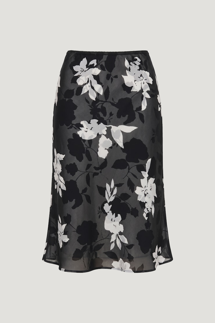 Printed Georgette Satin Midi Skirt Black & White Floral large
