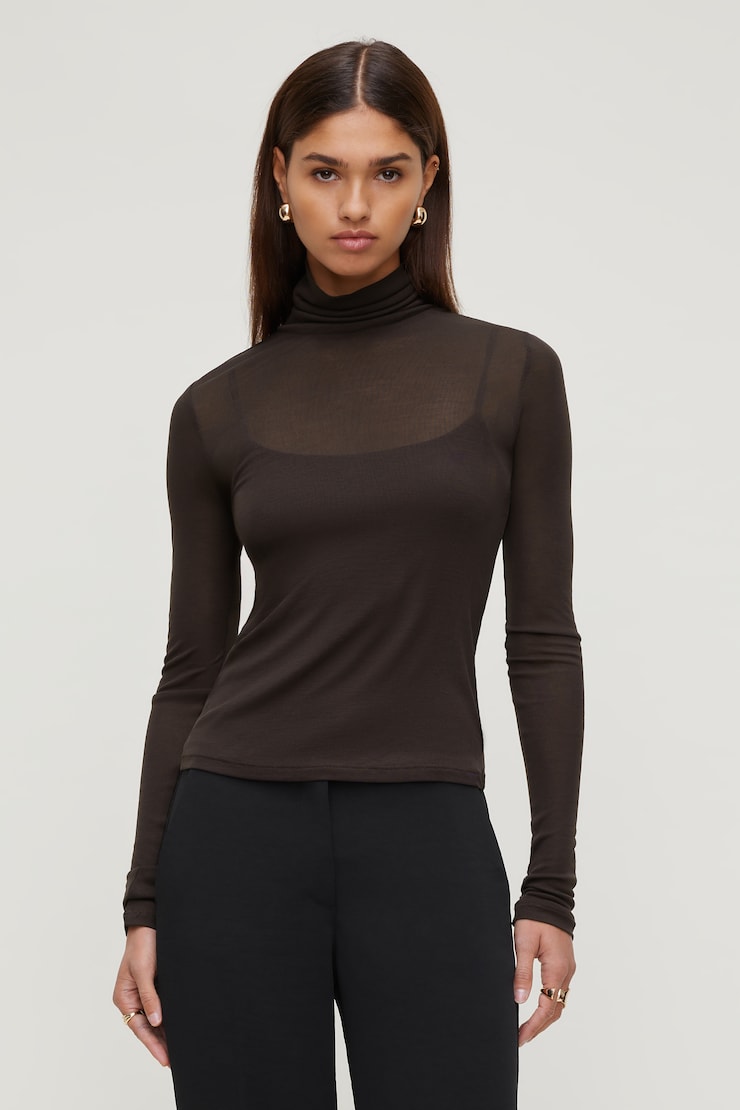 Sheer Layered Cami and Turtleneck Chocolate Torte Brown large