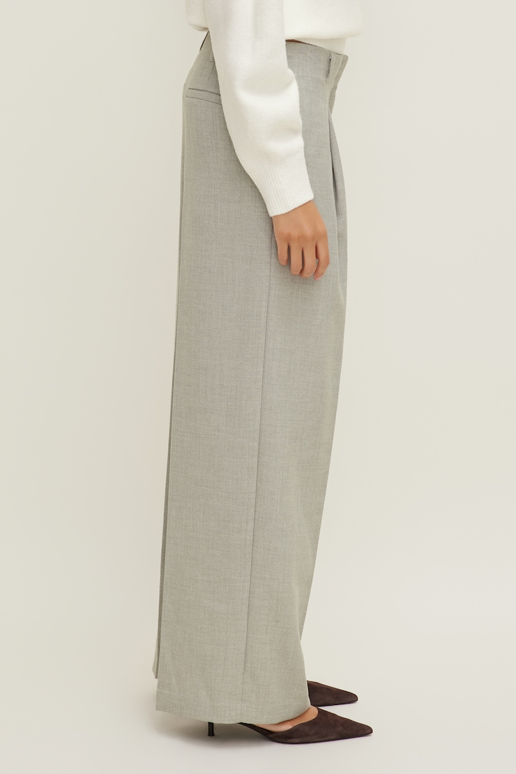 Pantalon à taille mi-haute et jambe large Mélange gris pâle large