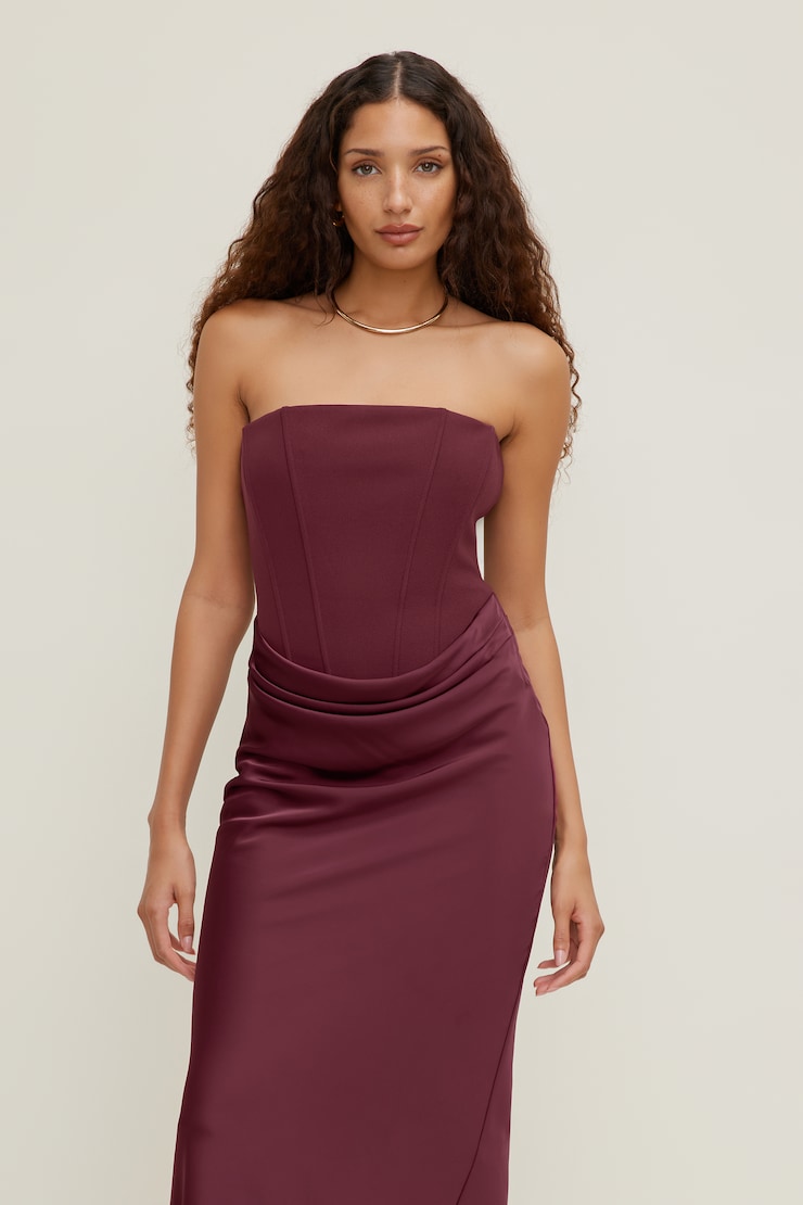 Blaire Corset Maxi Dress Maroon Banner large