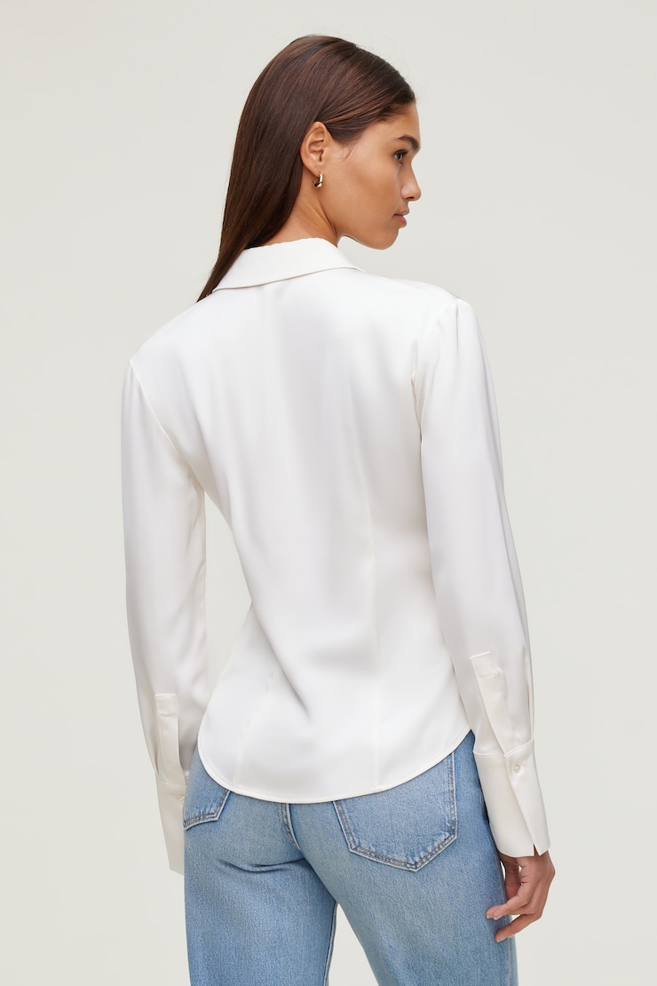 Eva Cinched Satin Shirt Sea Salt Cream large