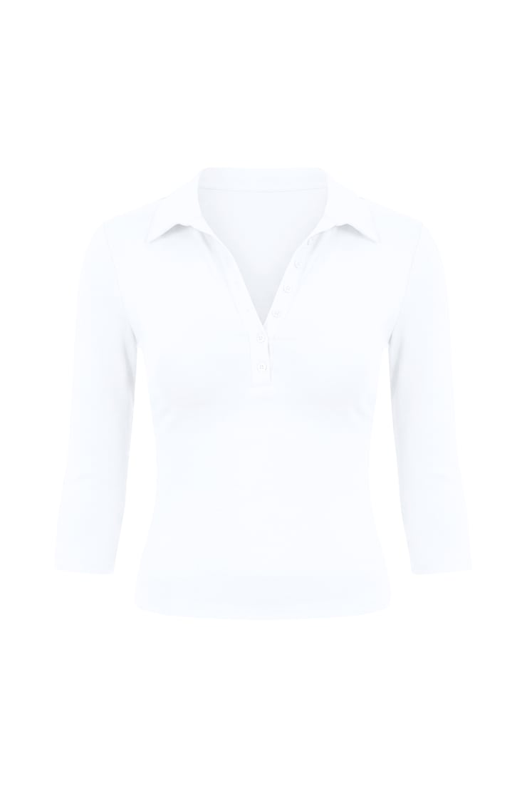 Sleek 3/4 Sleeve Polo Top, Bright White, large