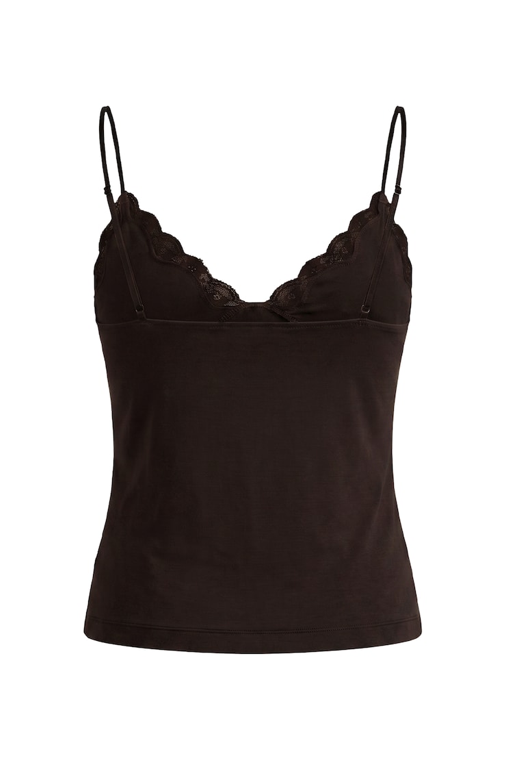 Plunge Lace Trim Cami Top, Chocolate Mousse Brown, large
