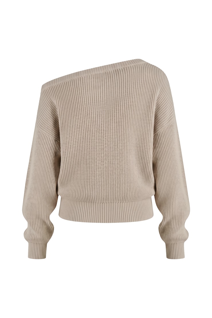 Day Off Asymmetric Sweater, Warm Taupe Melange, large