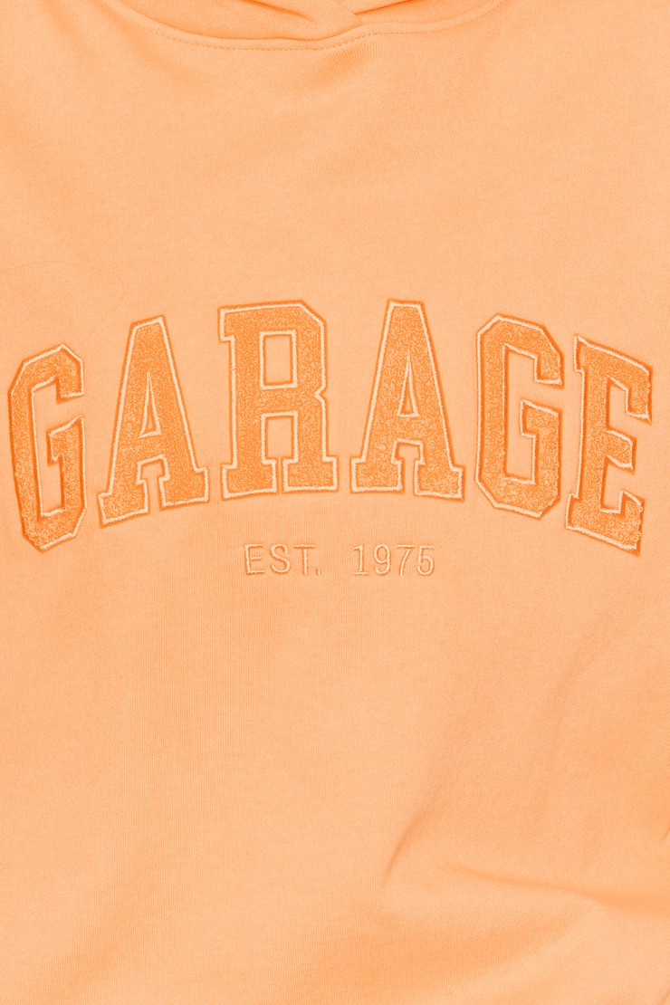 UltraFleece Hoodie, Juicy Peach Orange with Chenille "GARAGE" Logo, large