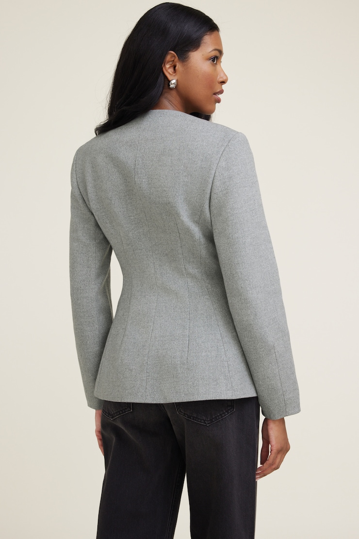 Veston en flanelle à plis sans col Mélange gris colombe large