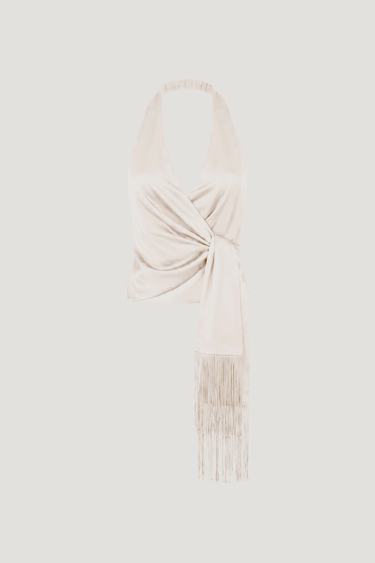 Fringe Satin Top Sea Salt Cream large