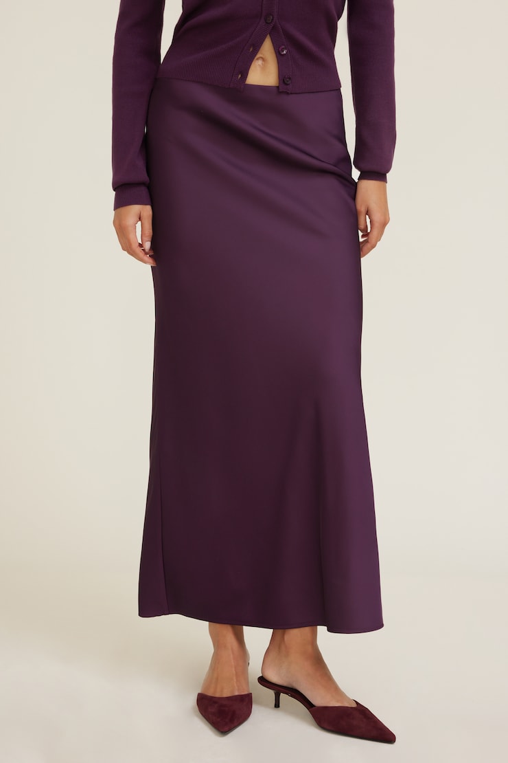 Satin Maxi Skirt Deepest Plum Purple large