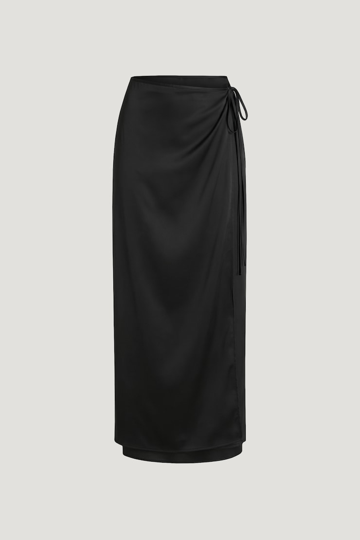 Satin Wrap Maxi Skirt Jet Black large