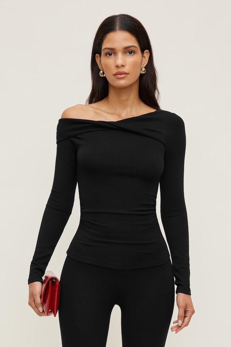 Twisted Long Sleeve Top Jet Black large