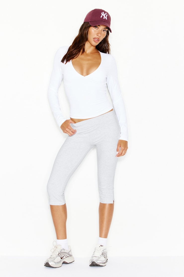Sleek Plunge Longsleeve Top, Bright White, large