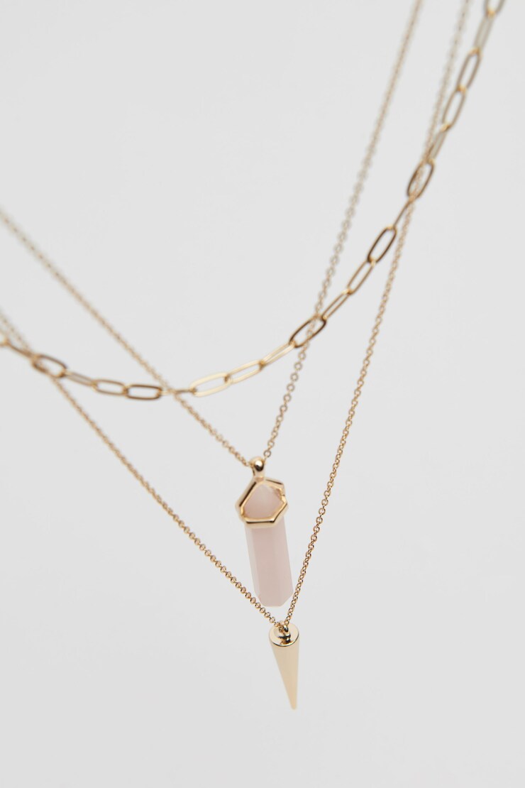 Layered Crystal Point & Charm Necklace Gold large