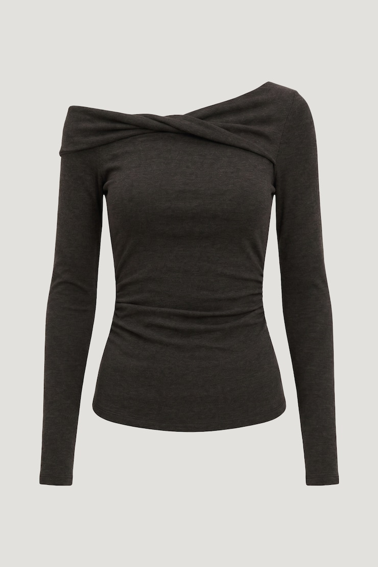 Twisted Long Sleeve Top Carbon Grey Melange large
