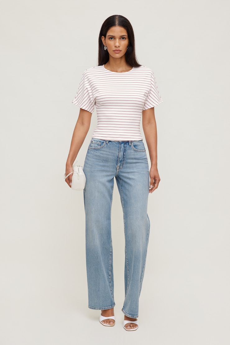 Andrea Striped Cotton T Shirt Red / White Stripes large