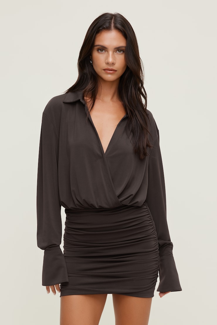 Sculpt Mini Shirt Dress Java Brown large