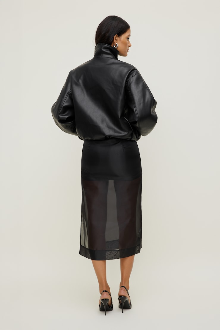 Jupe midi en organza Noir encre large