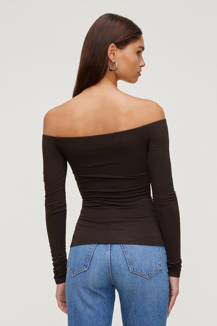 Off Shoulder Long Sleeve Top Java Brown large