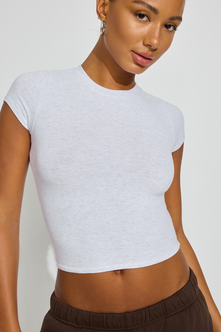 SuperSoft Crewneck Cropped T-Shirt, Spring Grey Mix, large