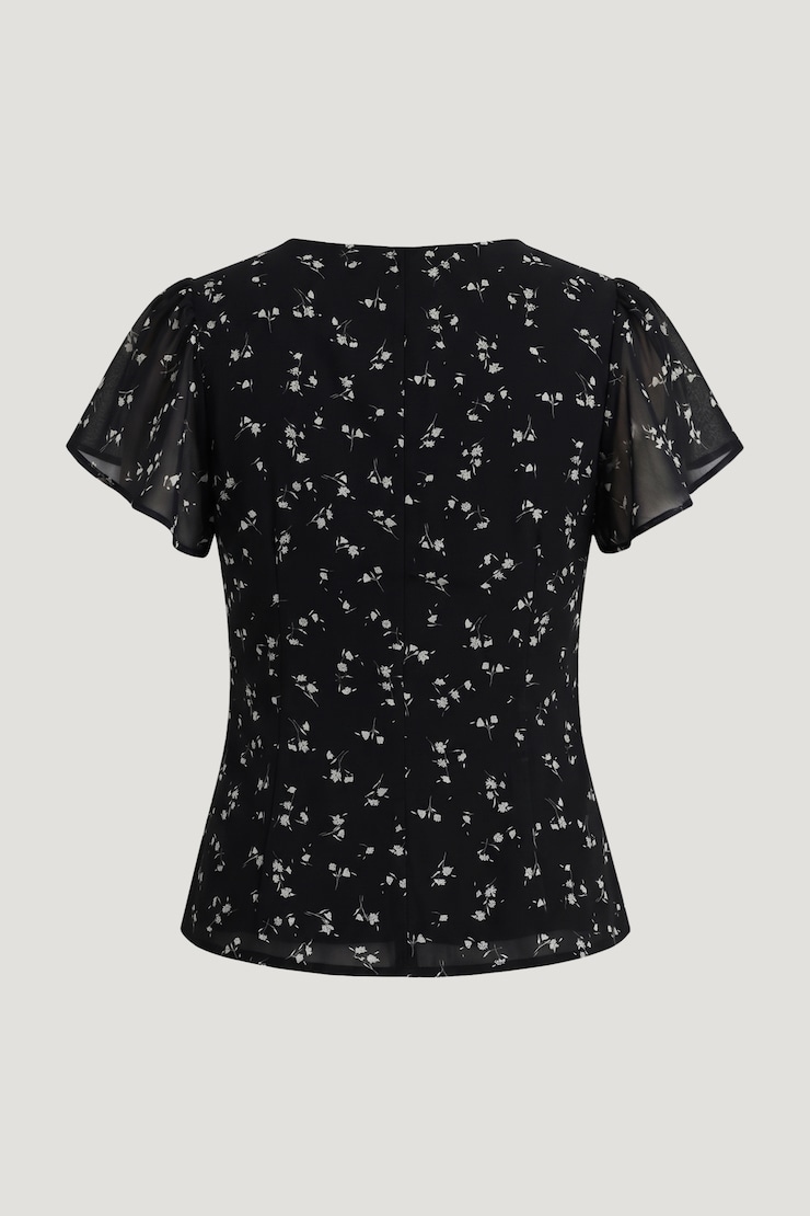 Flutter Sleeve Blouse Ditsy Floral Black large