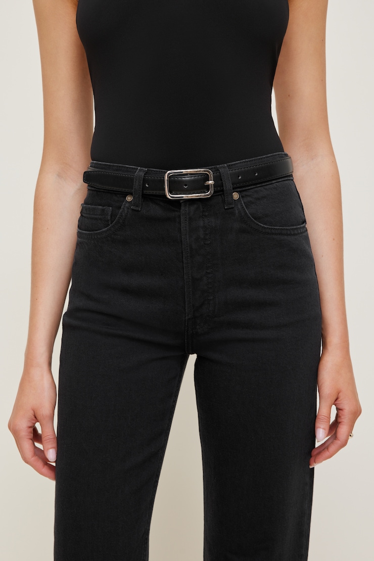 Rounded Rectangle Slim Faux Leather Belt