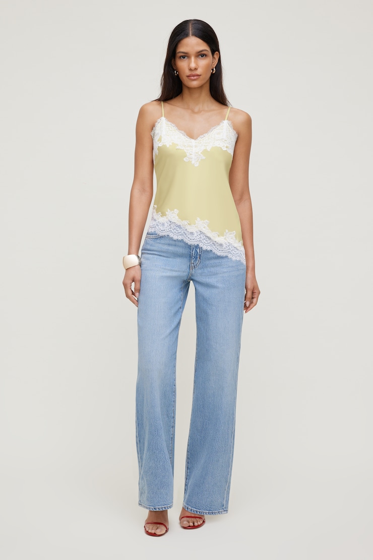 Cassie Asymmetric Lace Satin Cami Pale Yellow large