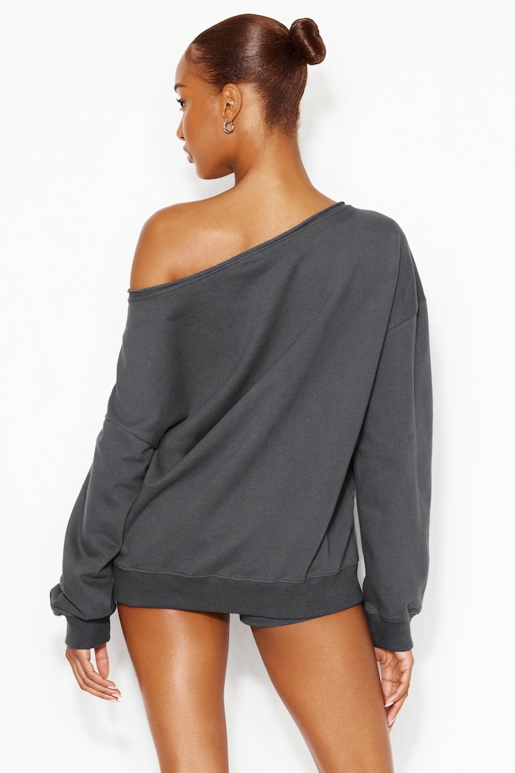 SoftTerry™ Off Shoulder Sweatshirt, Burnt Ash Grey, large