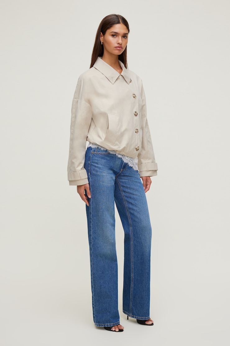 Twill Asymmetric Button Up Jacket Oyster Grey large