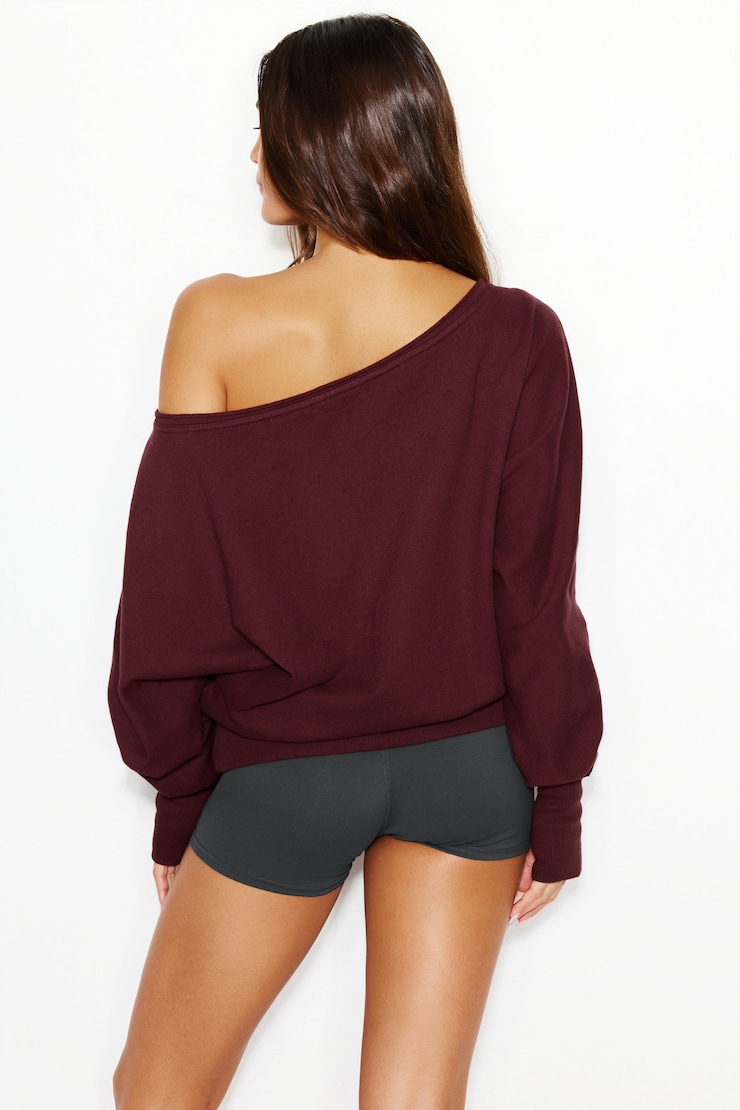 SoftTerry Off Shoulder Sweatshirt, Burgundy Bite, large