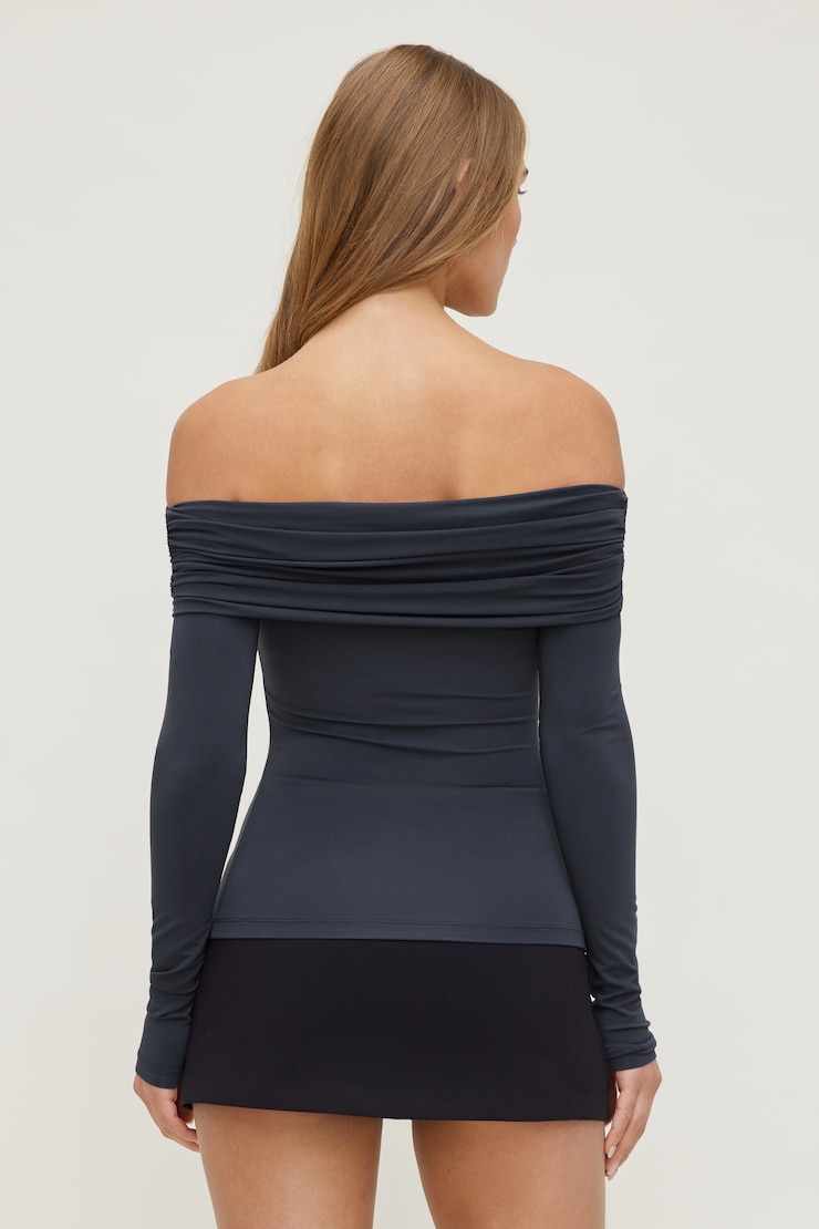 Off Shoulder Long Sleeve Top India Ink Grey large