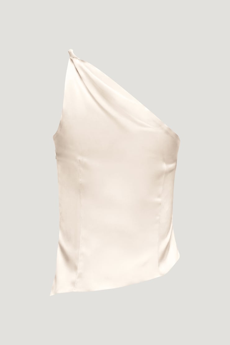 Single Shoulder Satin Top Sea Salt Cream large
