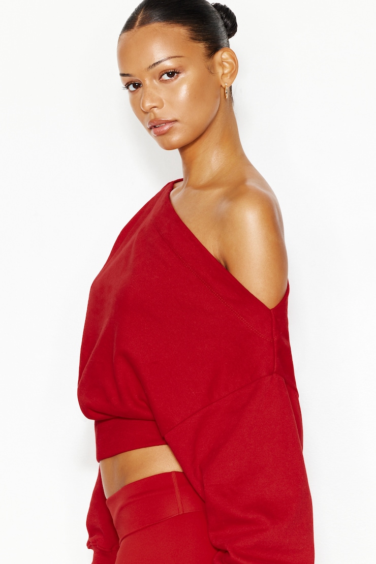SoftTerry™ Rib Off Shoulder Sweater, Scarlet Flame Red, large