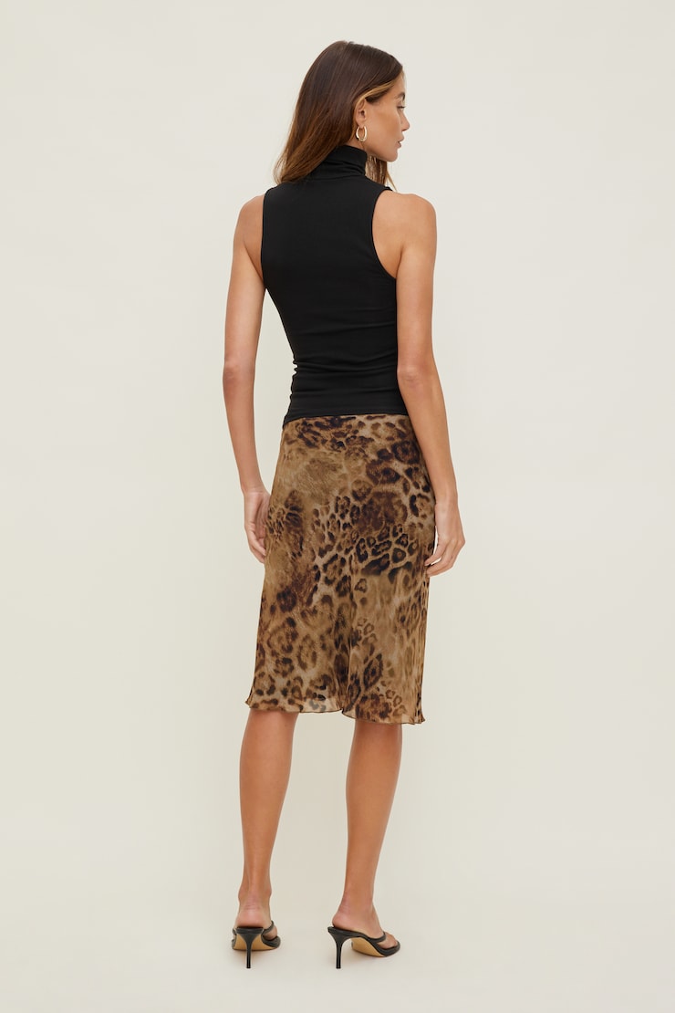 Jupe midi en georgette Esther Brun léopard large