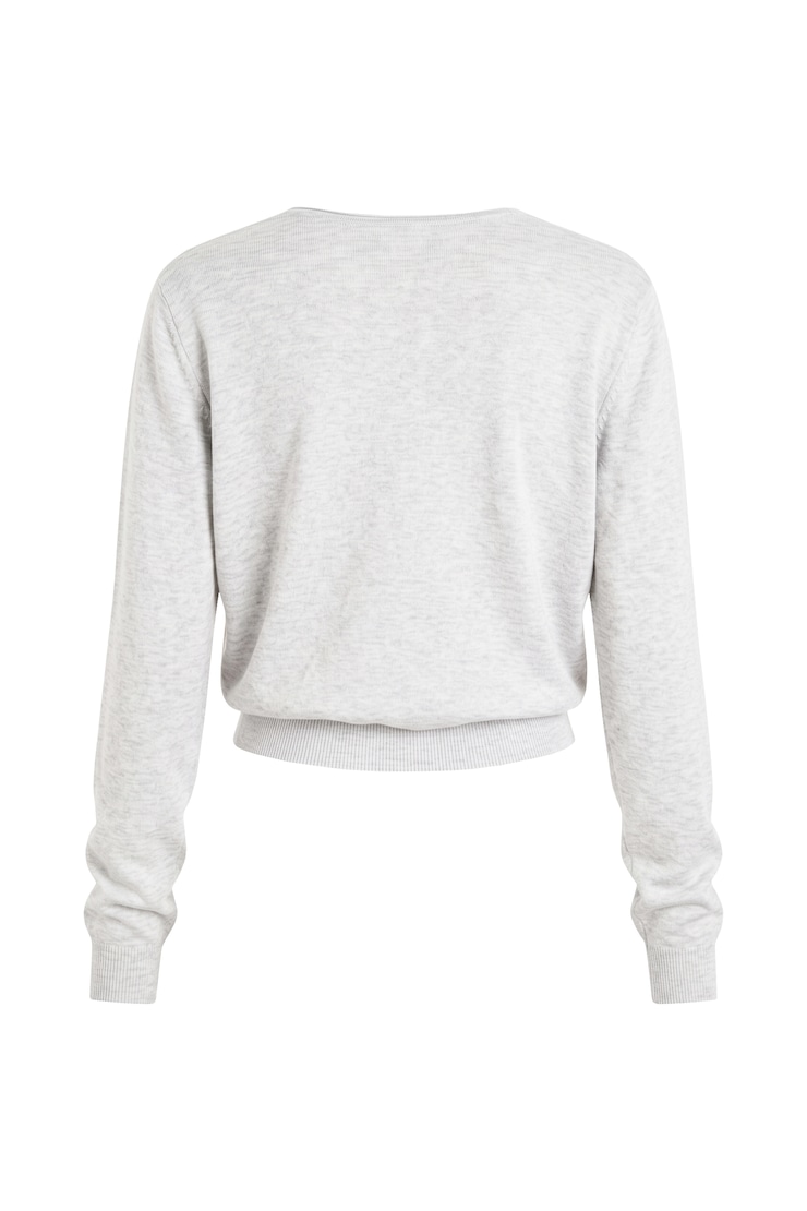 Long Sleeve Fluid Wrap Sweater, Spring Grey Mix, large
