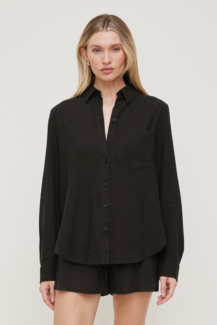 Isla Oversized Linen Shirt Chocolate Torte Brown large