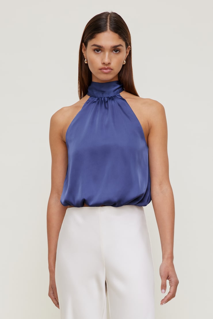 Paloma Bubble Satin Halter Blouse
