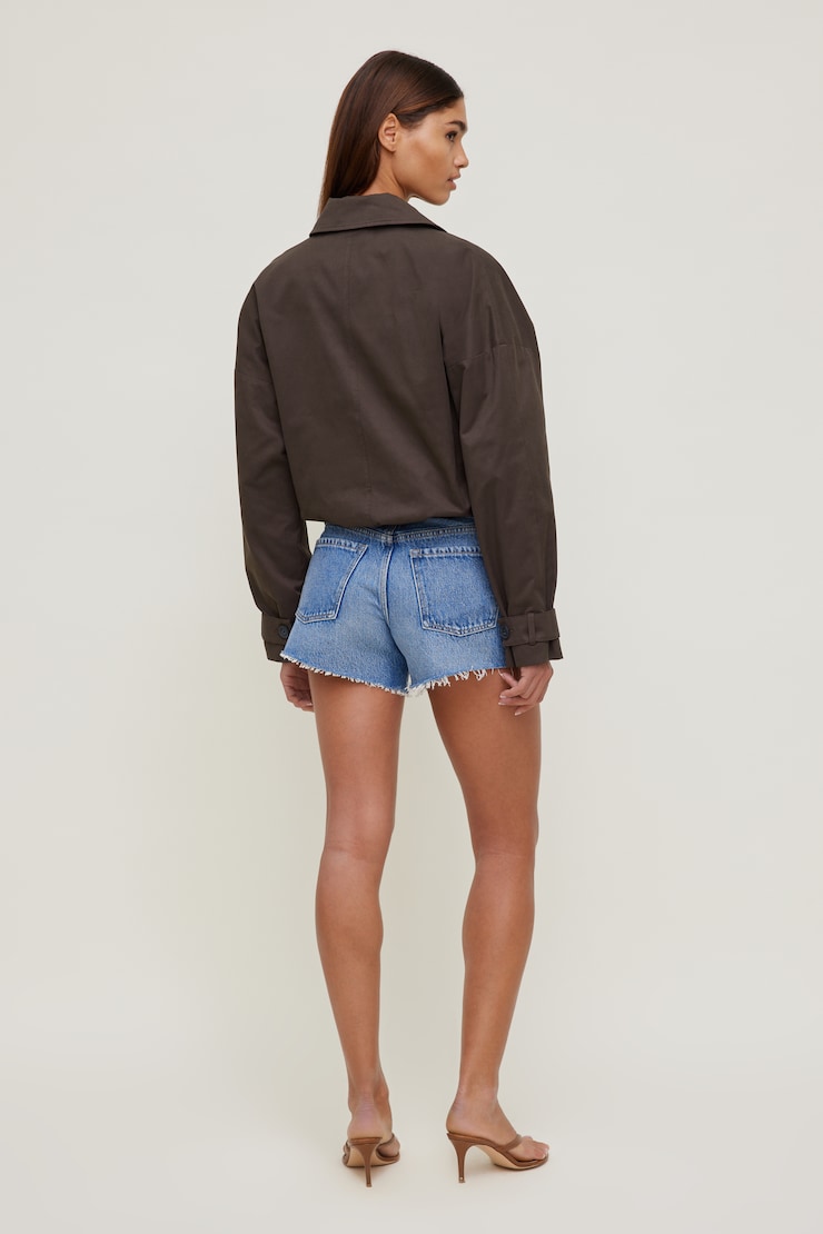 Twill Asymmetric Button Up Jacket Brown | Dynamite