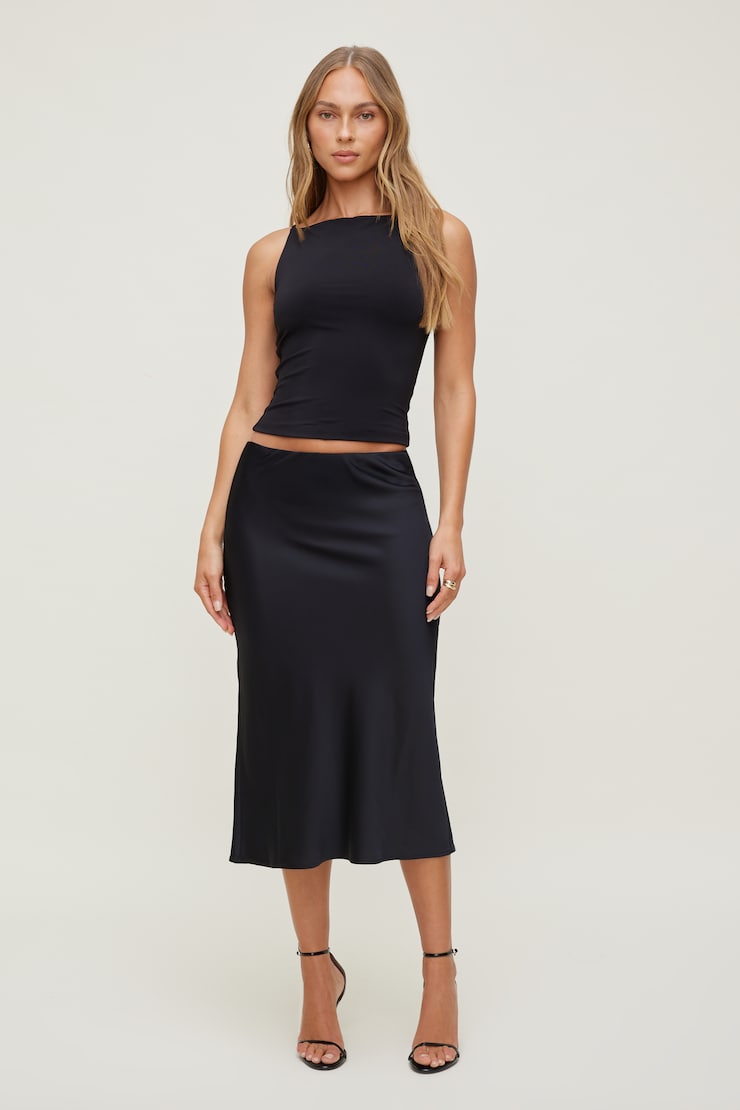 Delila Satin Midi Skirt Jet Black large
