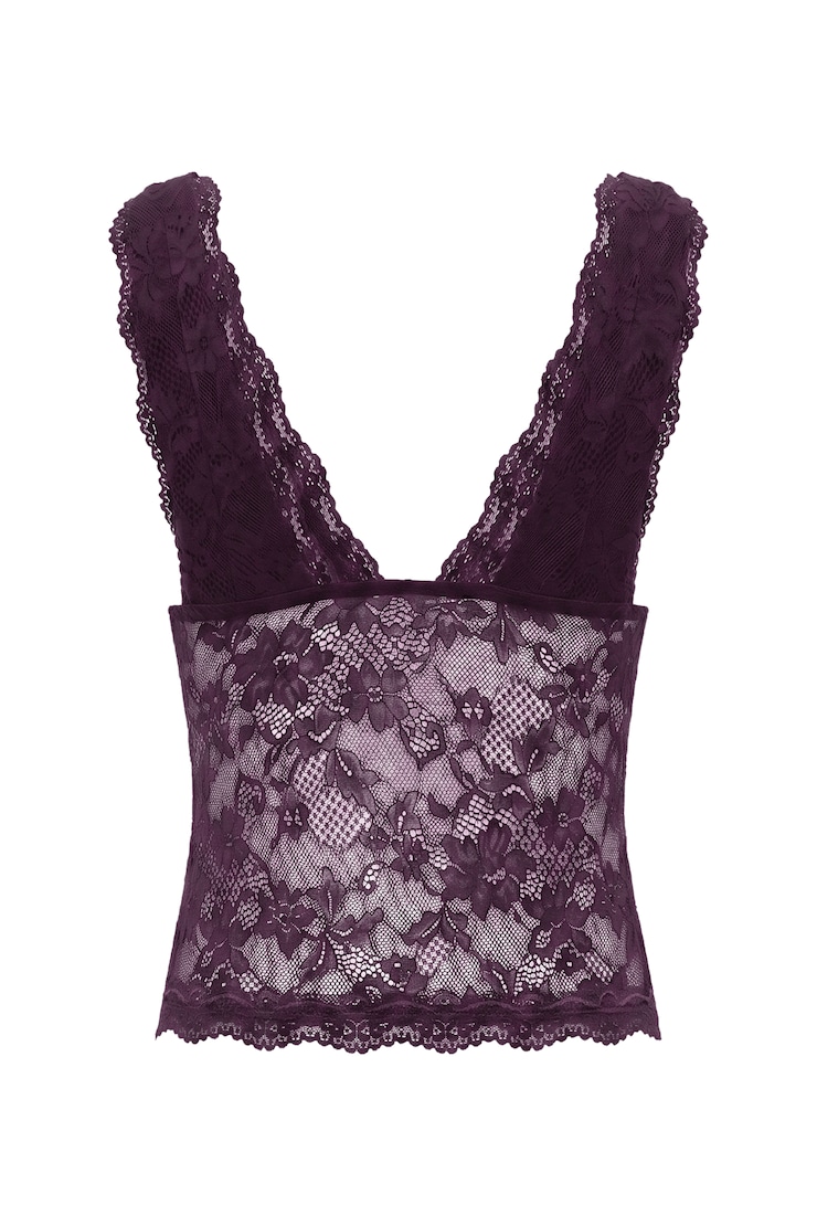 Lace Plunge Tank Top, Wild Berry Maroon, large