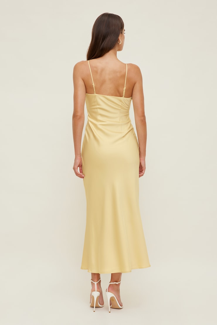 Lace Satin Maxi Dress Pale Yellow large