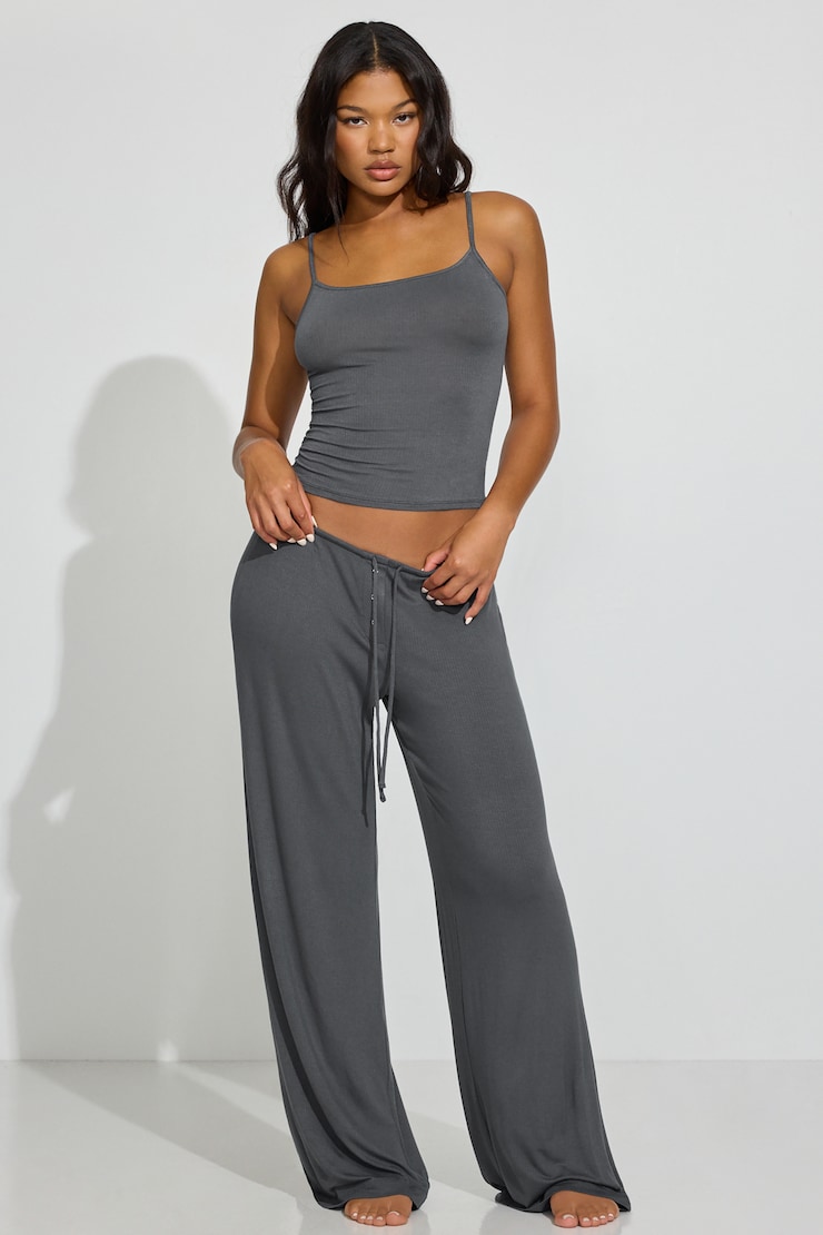 Sheer Ribbed Cami Top, Burnt Ash Grey, large