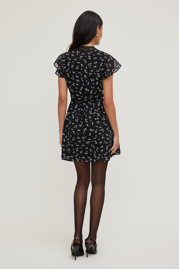Lace Trim Mini Dress Ditsy Floral Black large