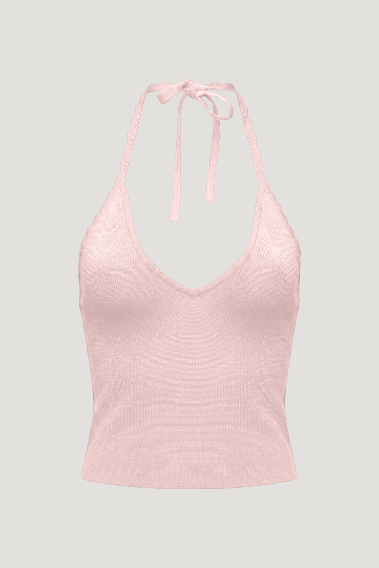 Scallop Trim Sweater Halter Top Pale Lilac Pink large