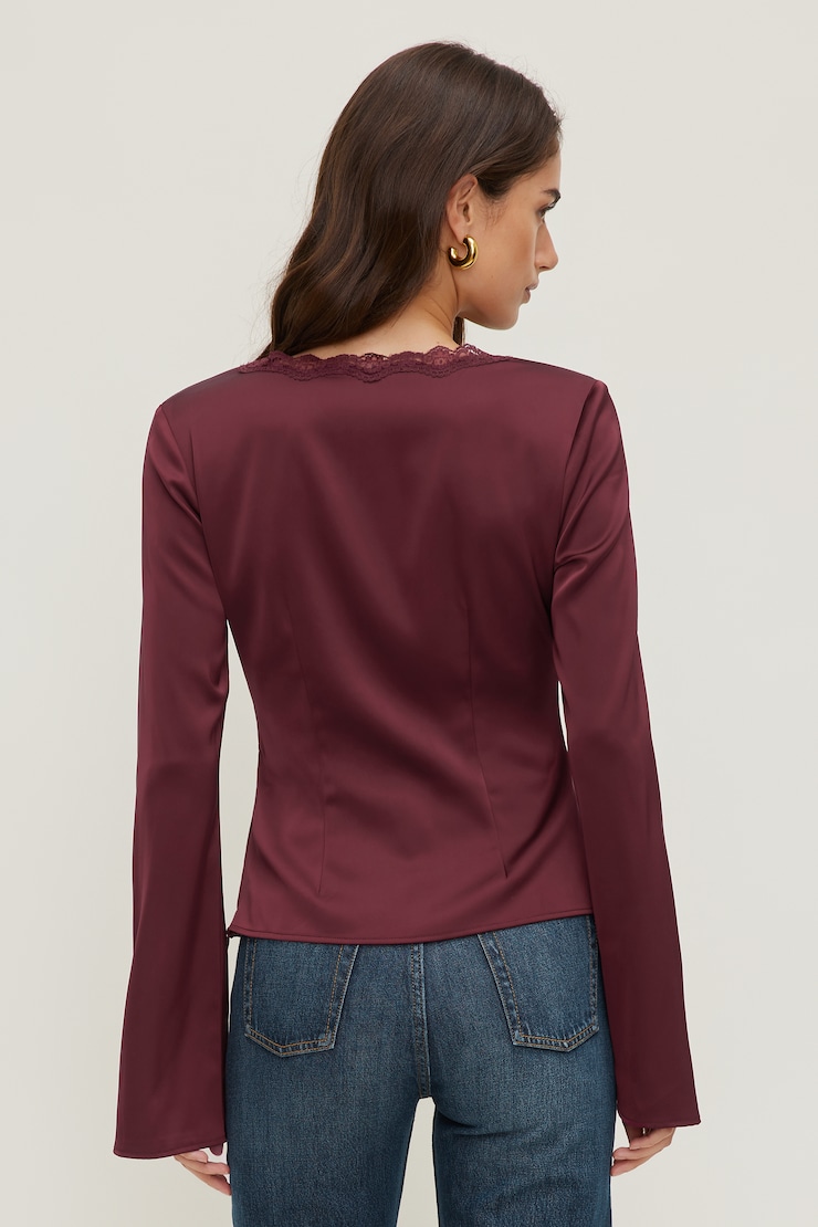 Satin Long Sleeve Blouse Maroon Banner large